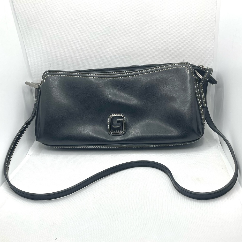 Vintage Guess Faux Leather Y2K Black Shoulder Bag